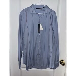 NWT Perry Ellis Light Blue Striped Button Up Shirt Size XL